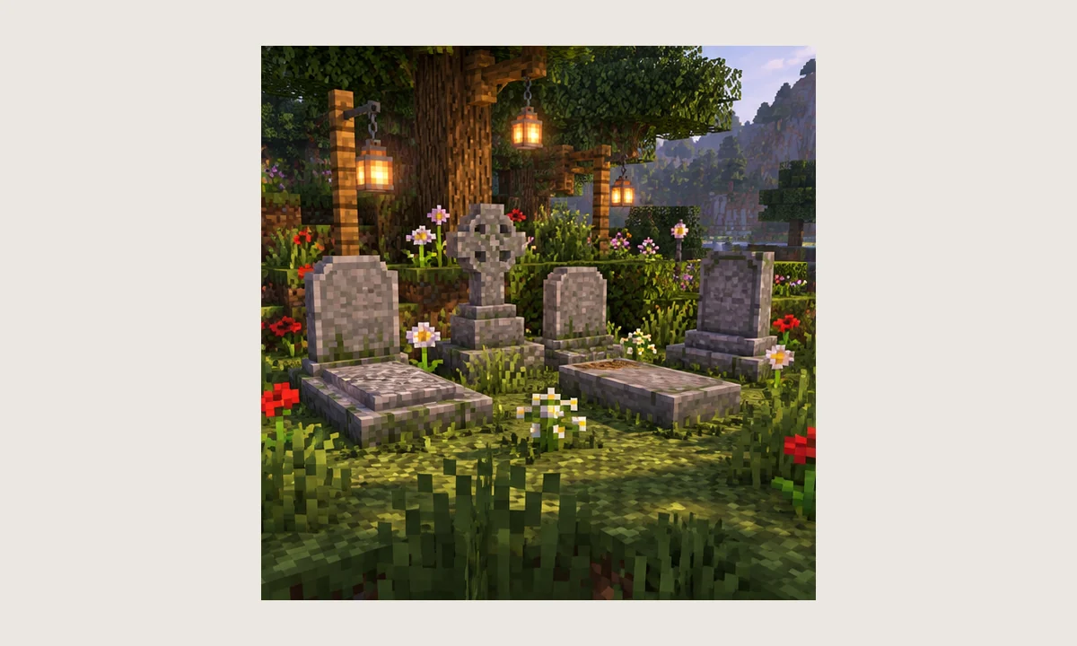 GraveStone Mod themed in-game scene for GraveStone Mod Features: Graves, Recovery and Version Differences